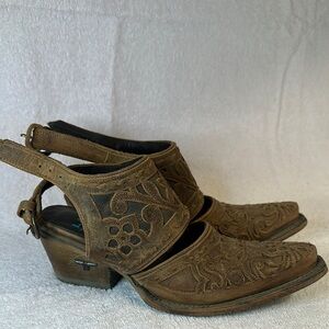 Women's Brown Embroidered Slingback Shoes LANE